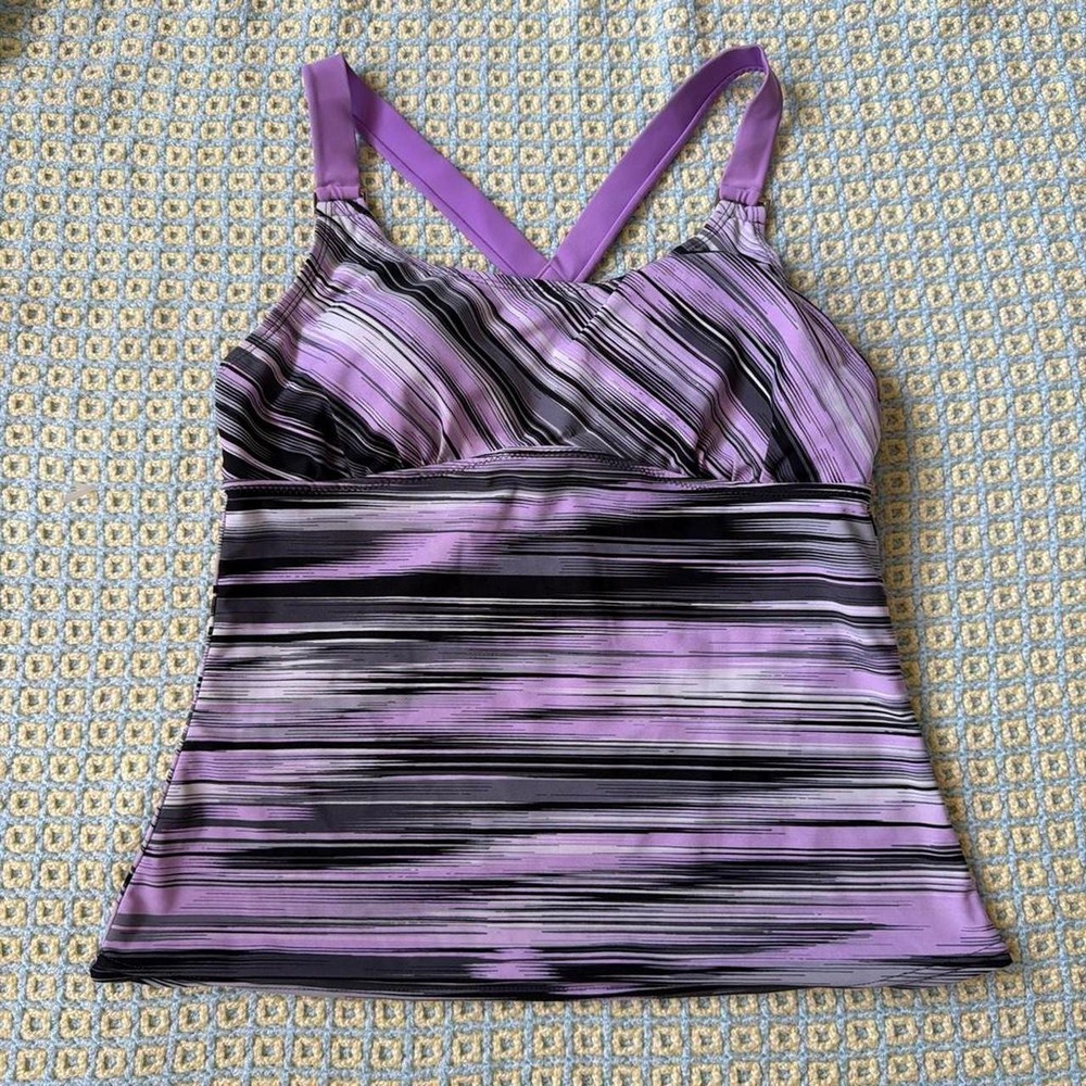 ZeroXposur Purple Striped Babydoll Tankini Yoga Tank Top Size 10